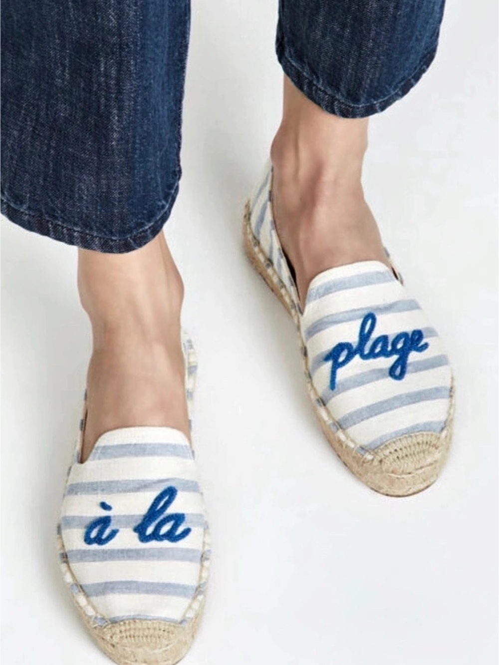 Soludos A La Plage Smoking Slipper Espadrilles Blue & White US 8